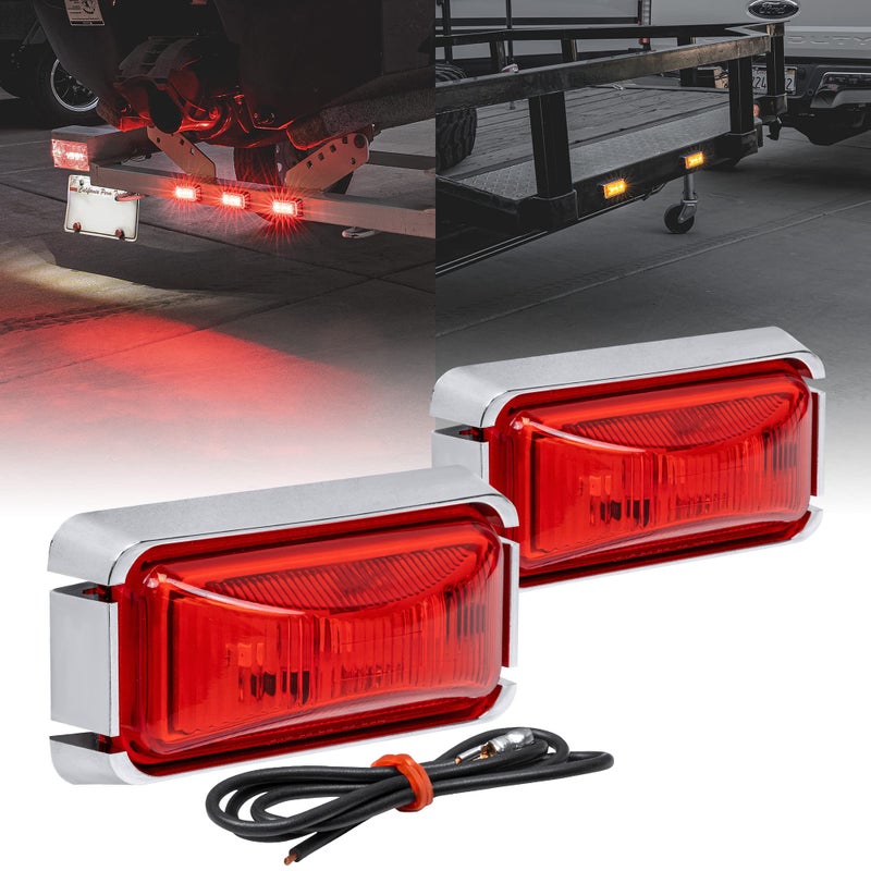 ONLINE LED STORE مصباح علامة مقطورة LED أحمر 2.5 بوصة من TRUE MODS مع حافة كروم [DOT FMVSS 108] [SAE P2PC] [تركيب سطحي] [مقاوم للماء IP67] لمصابيح علامة جانبية لمقطورة الشاحنة - Image 1